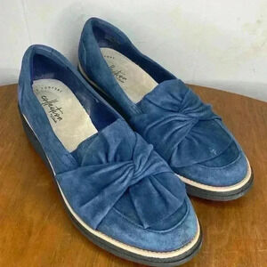 Clarks Sharon Dasher Navy  Suede Comfort Platform Shoes Women's Size 7 Loafers